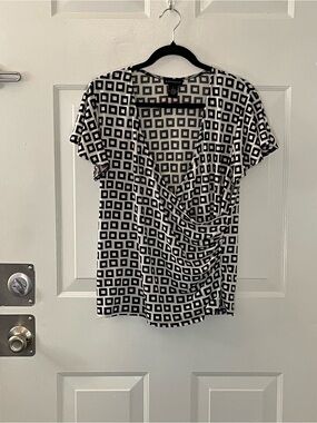 Rafaella Black and White Geometric Drape Neck Top